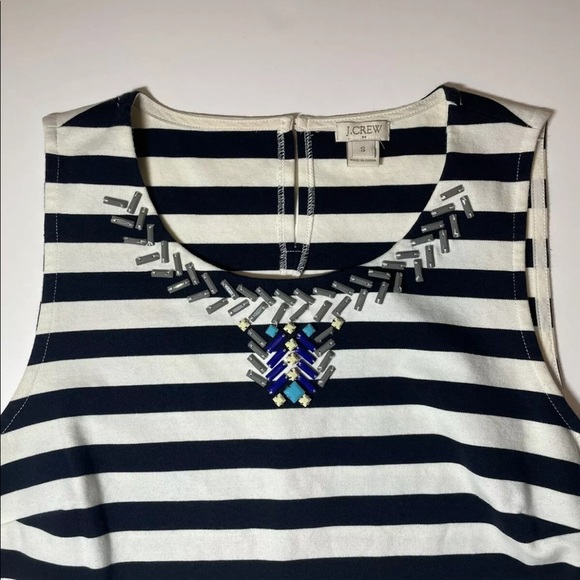 J Crew Factory Women’s Sz S Shell Top W/ Rhinestone At Neck Blue White C5979 - Picture 5 of 9